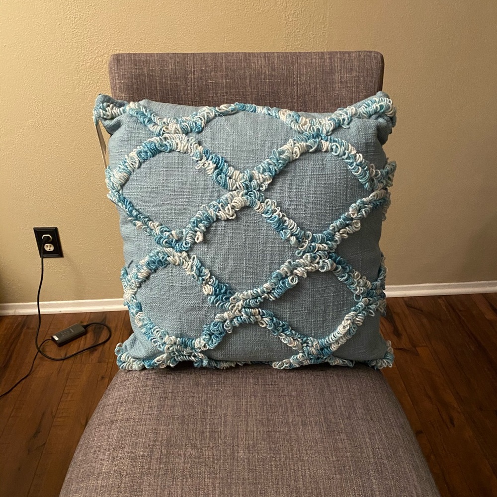 Two-Tone Tufted Ogi on Blue Throw Pillow - 22x22”